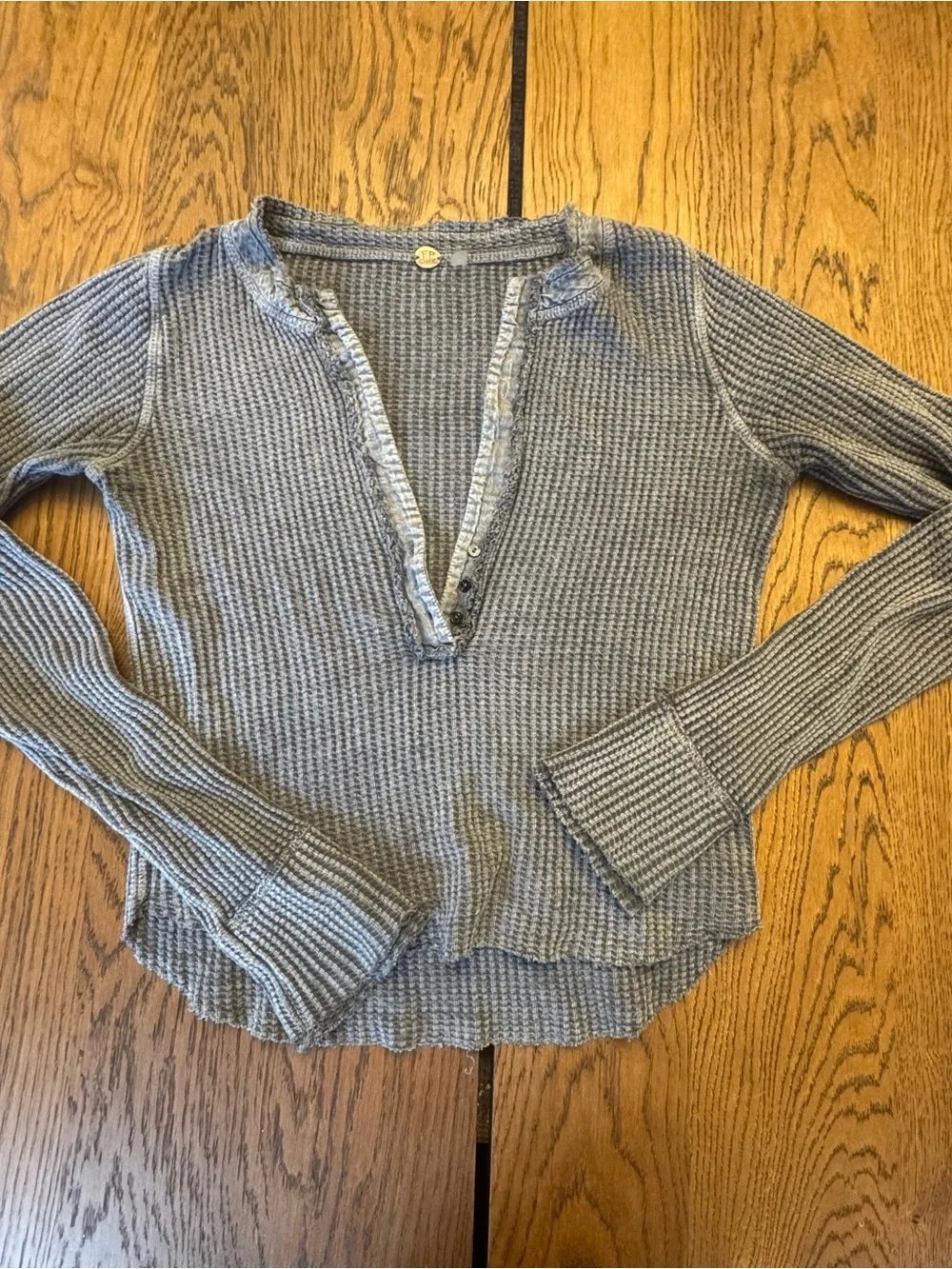 Free People FP One Colt Henley Waffle Knit Henley Top in Heather Gray Small